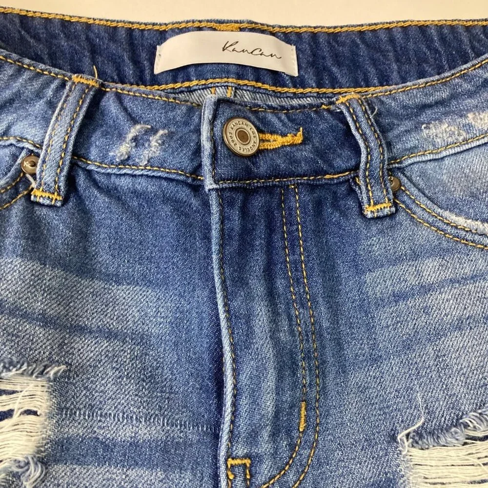 Womens Kancan Estilo Mid Rise Distressed Denim Bootie Shorts Blue 5/26 Cotton Ra